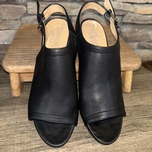 Franco Sarto Harlet Genuine Leather Black Cut Out Peep Toe Heels 8.5 M Sandals